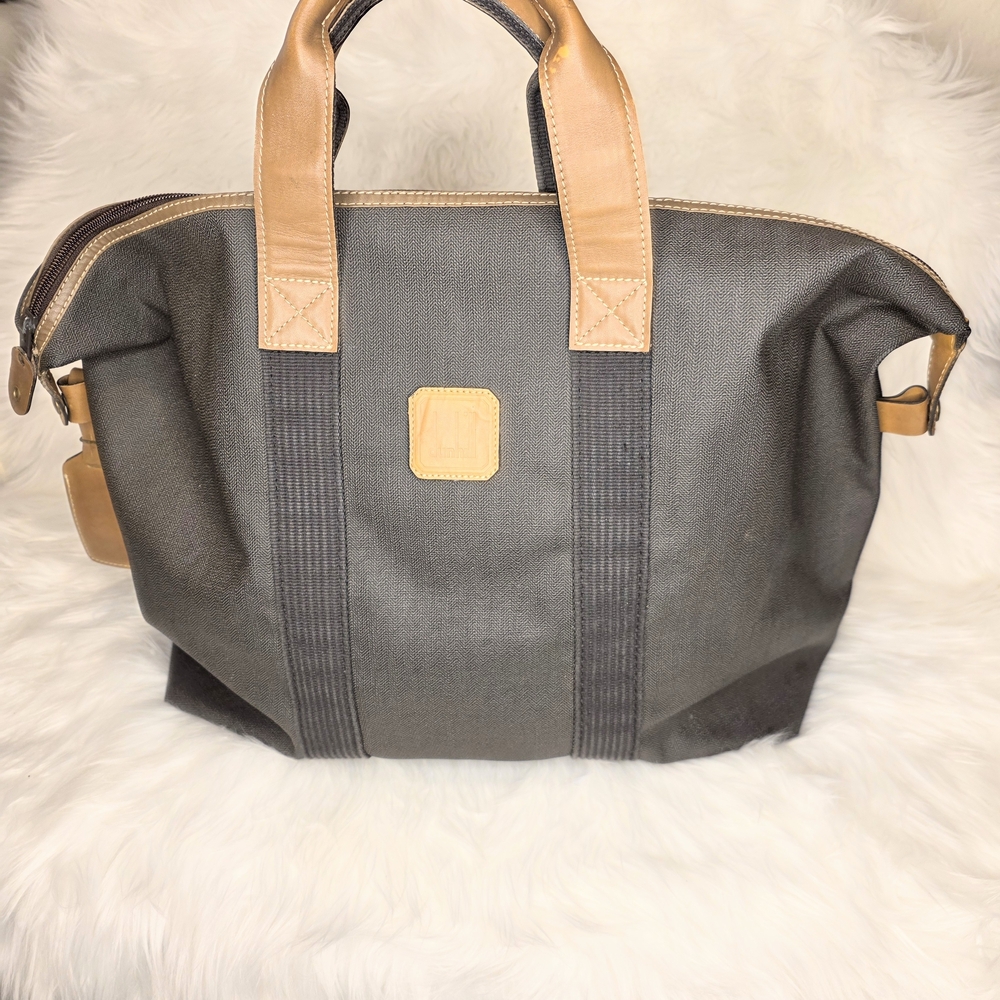 Dunhill Canvas & Leather Gray and Tan Duffel Bag
